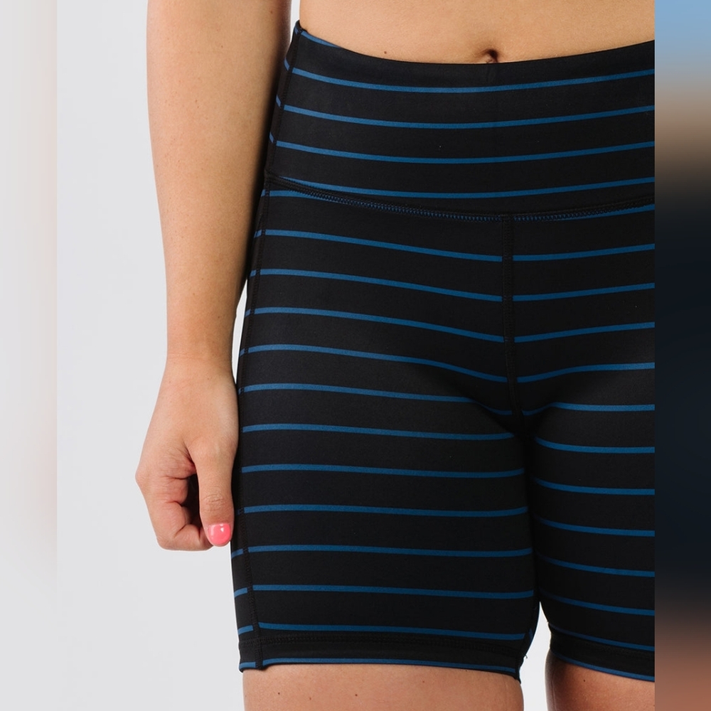 NWT KIAVA Black and Blue Striped Women’s Athletic Shorts